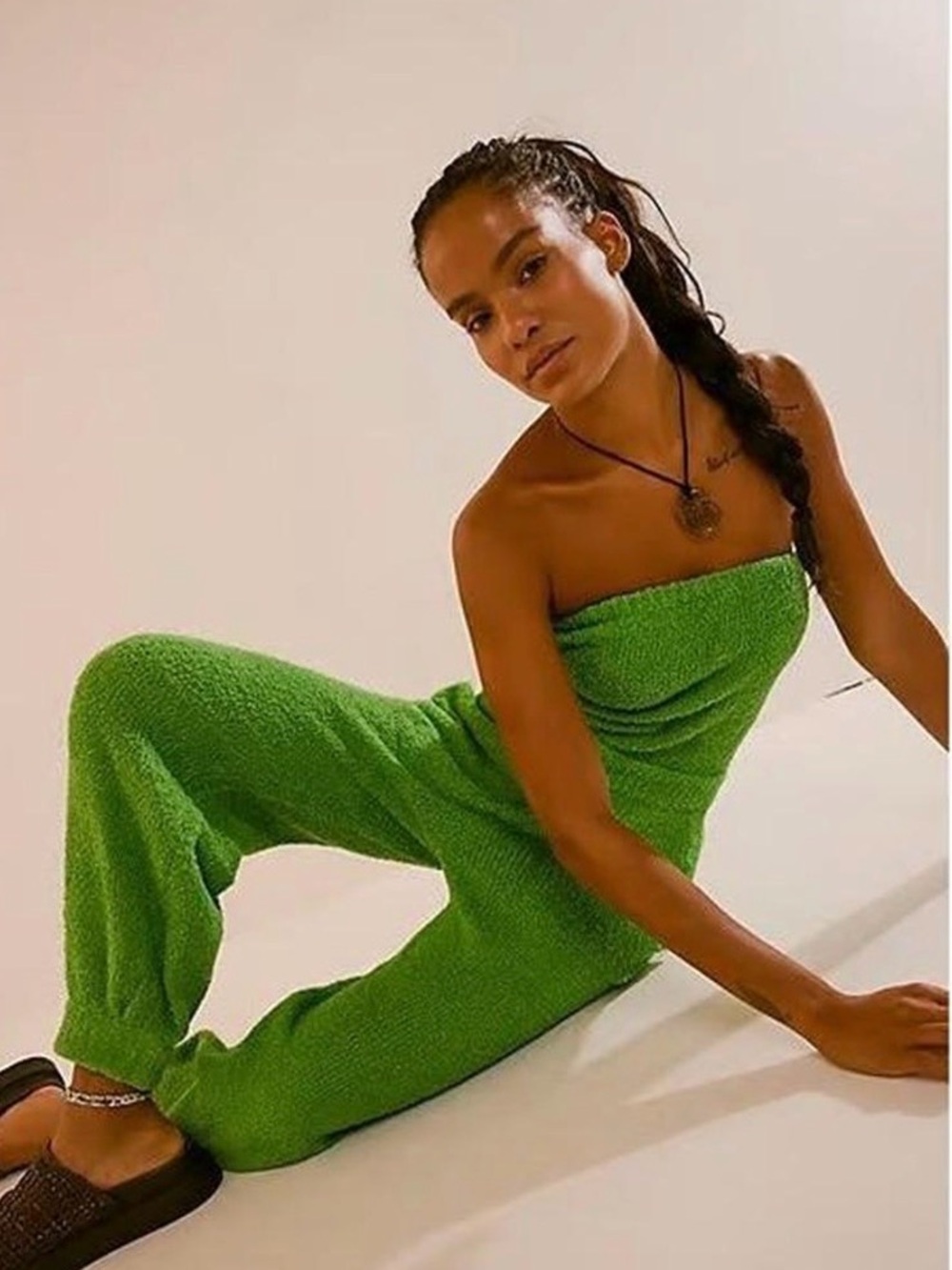 FP Beach Claire Strapless Terry Knit Jumpsuit in Bright Green